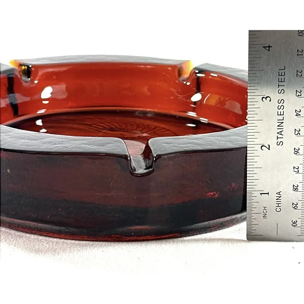 Vintage Amberina Red Glass Ashtray 10” Eagle Patriotic Black Rim Mid Century - Picture 4 of 5